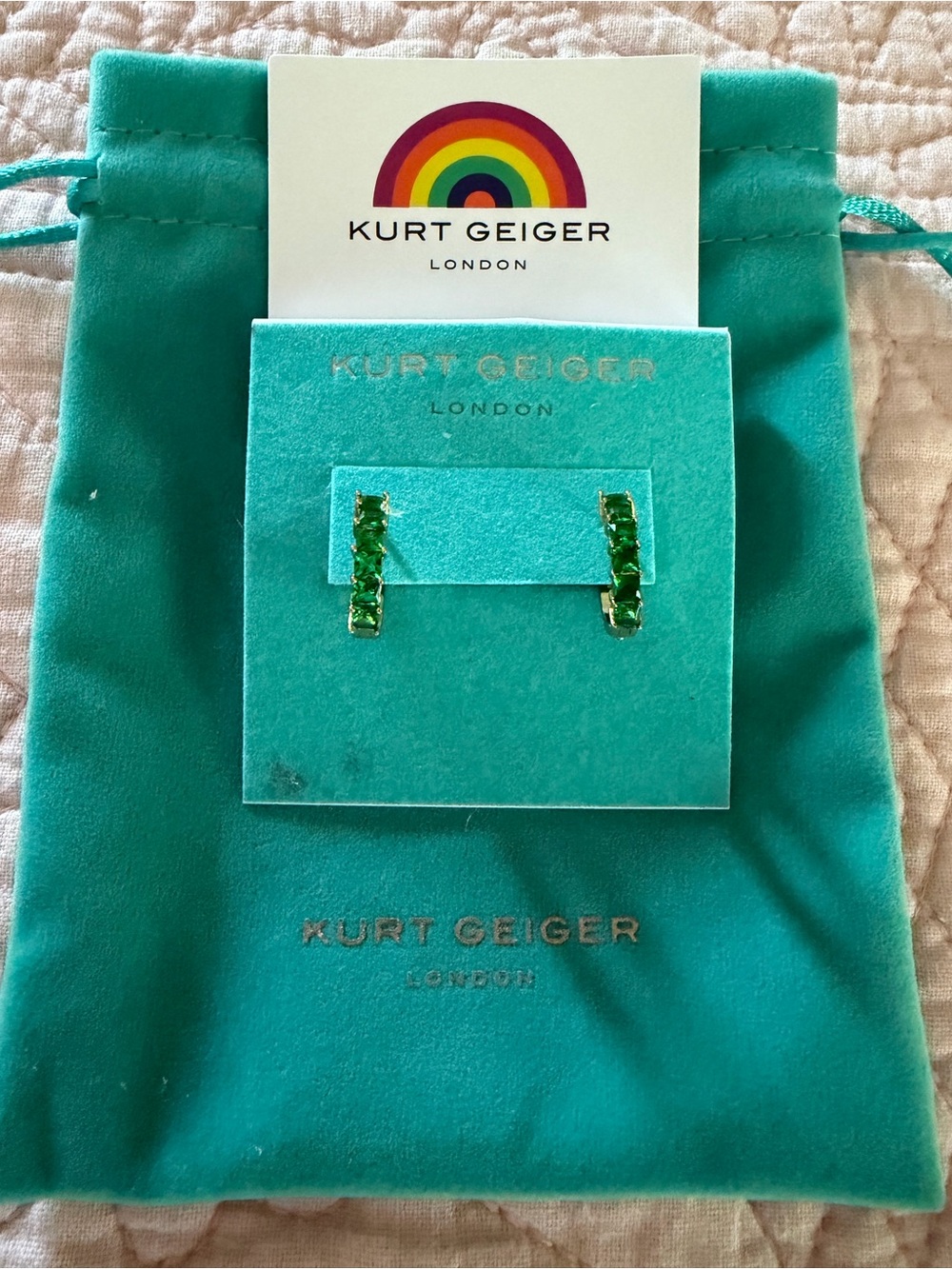 Kurt Geiger London’s Be Kind Green Crystal Hoop Earrings Small